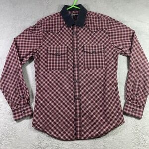 Express Shirt Men Medium Plaid Black Pearl Snap Fitted Button Up Long Sleeve